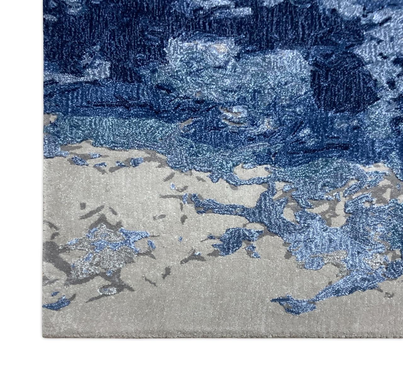 Oceanic Blue Hand Tufted Carpet – angle view – luxury hand tufted carpet India – The Flamingo Life