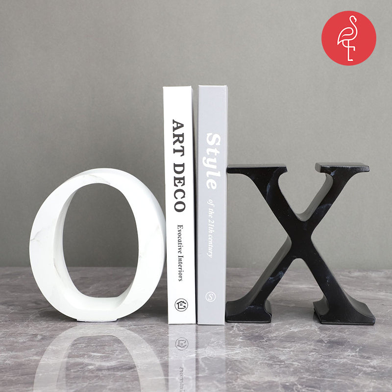 X O Alphabet Bookend – lifestyle view – luxury marble bookend India – The Flamingo Life
